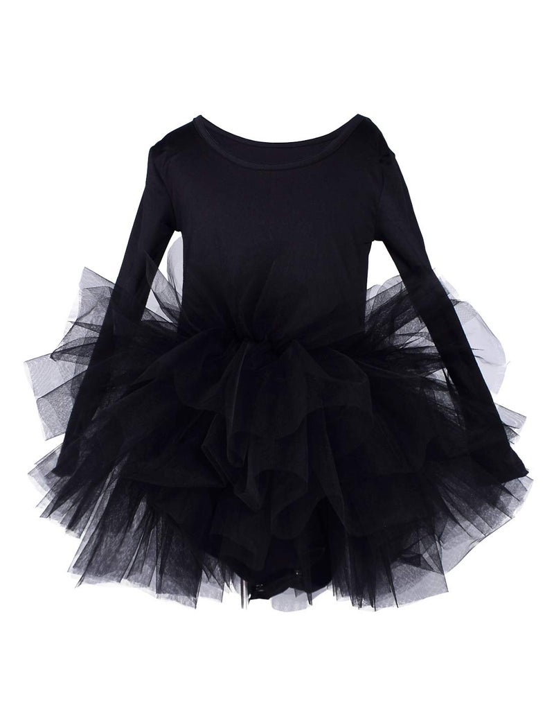 Tutu.kk Toddler Girls Ballet Tutu Dress Gymnastics Long Sleeve 4-Layers Tulle Tutu Leotard Black 3-4 Years - Image 1